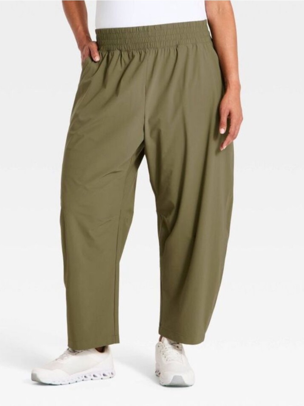 Women's High-Rise Woven Barrel Leg Pants - All In Motion Dark Olive Green L - Picture 4 of 4
